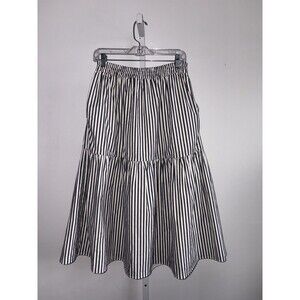 BURU x Brooklyn Gray Striped & White Reversible Tiered Skirt Size Small/Medium